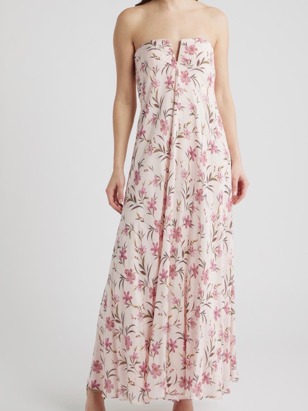 Parker The Emerson Floral Strapless Maxi Dress in Blush Pink